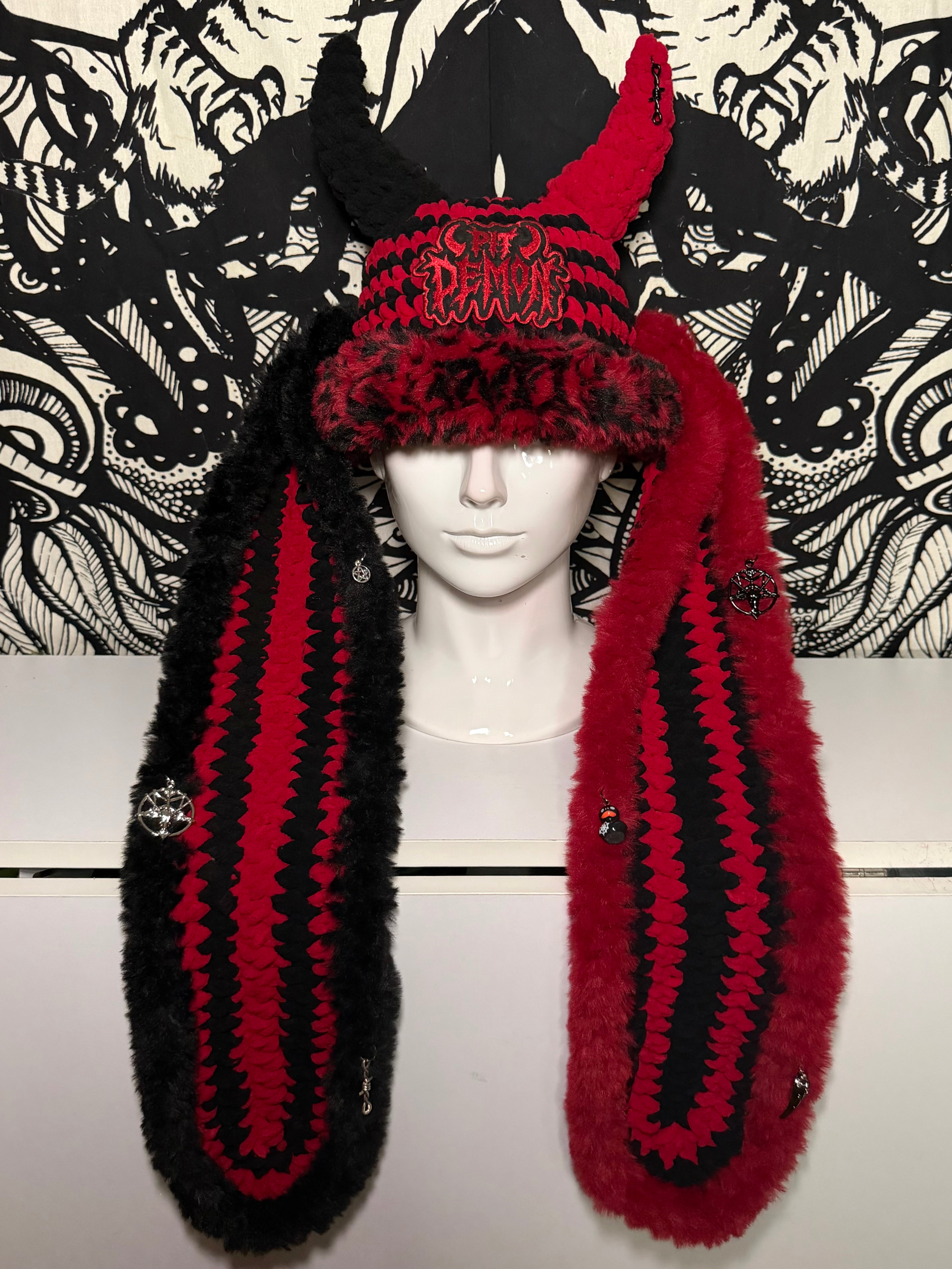R/B Split Bunny Pit Demon Beanie