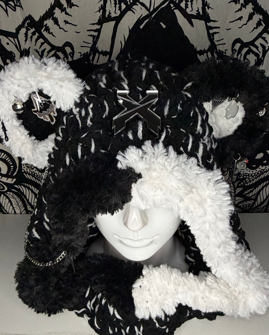 Excision Black/White Bear Hood